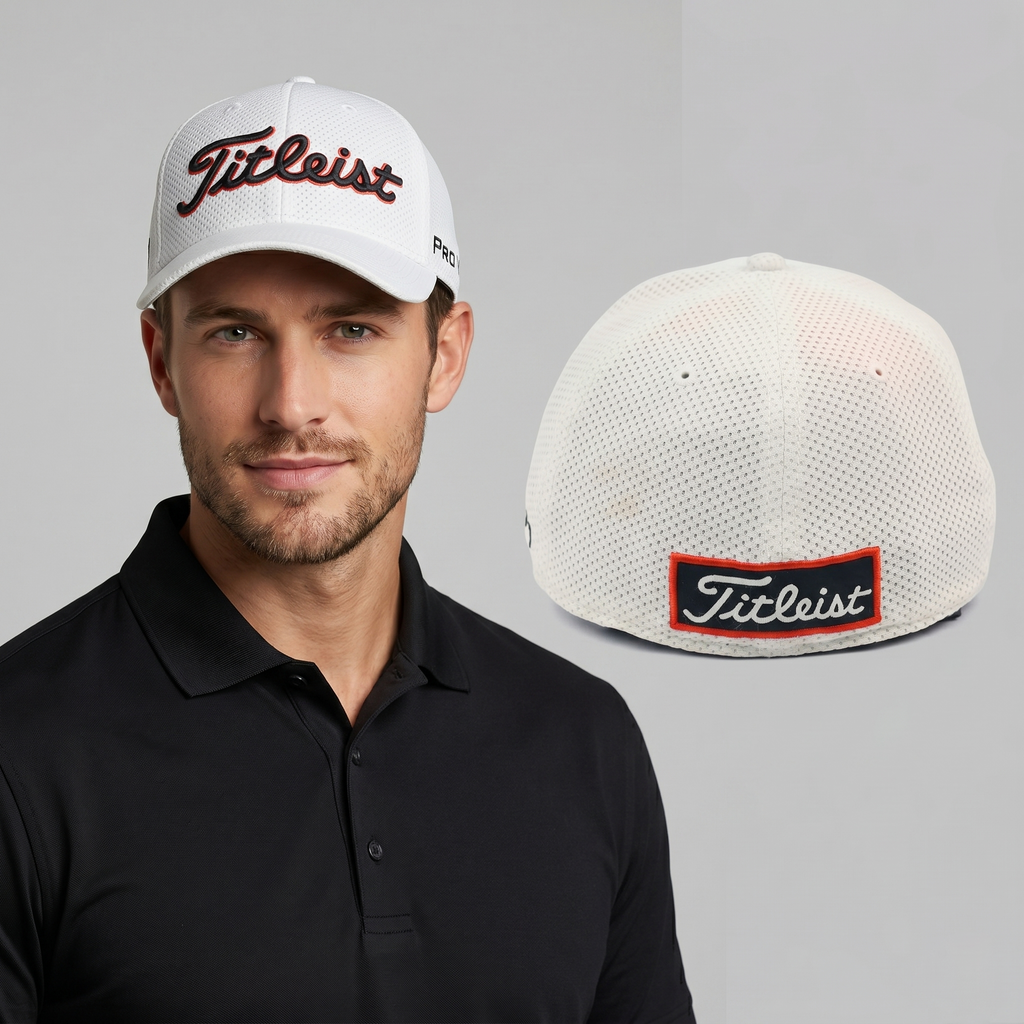 Titleist Pro V1 Tour Performance Mesh Golf Thrifted Hat - White/Red | M/L