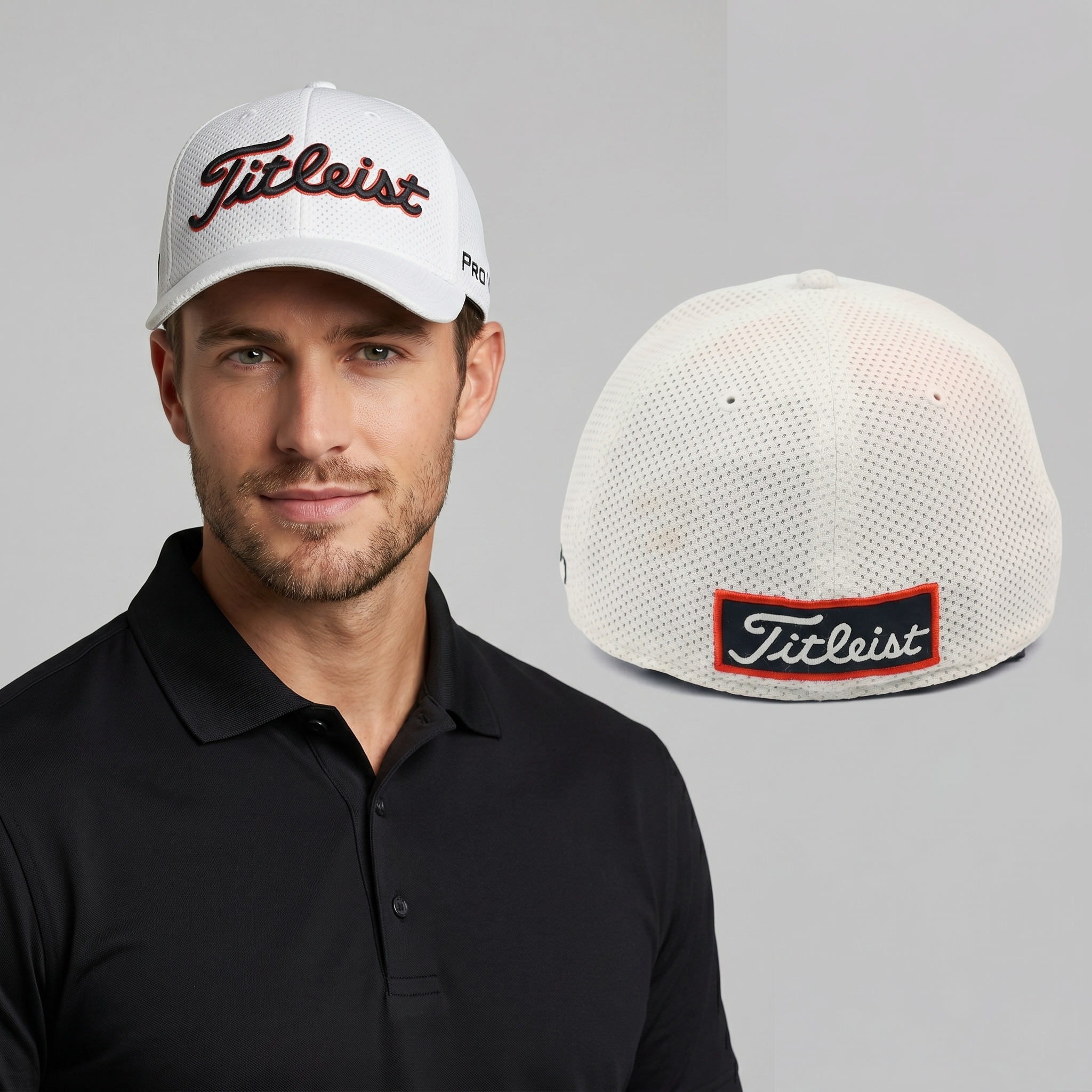 Titleist Pro V1 Tour Performance Mesh Golf Thrifted Hat - White/Red | M/L