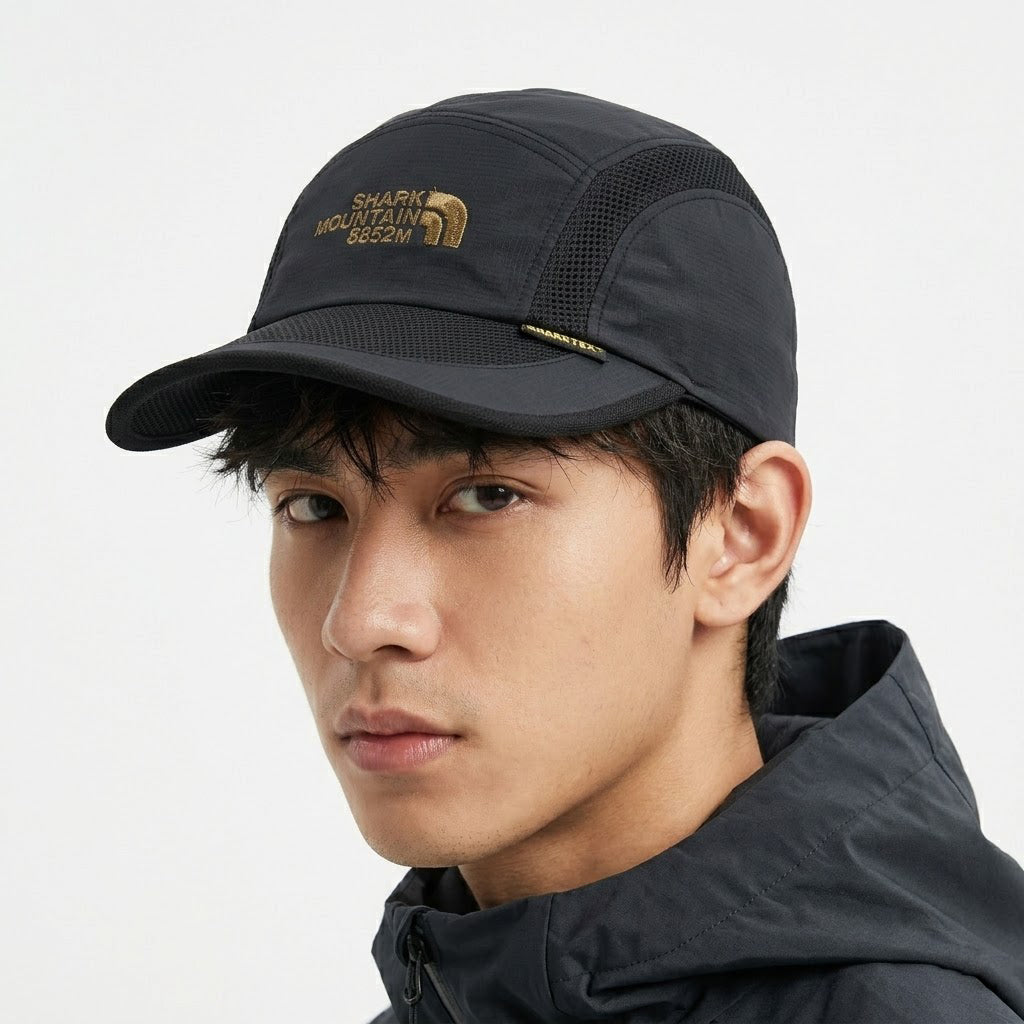 Vintage Shark Mountain 8852M Sport Cap - Black Breathable Thrifted Mesh Hat