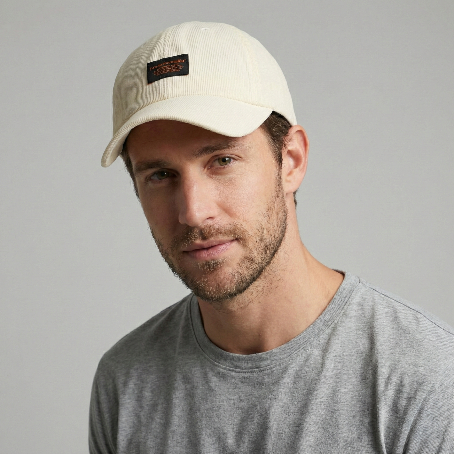 Official fun.da.mentalist Corduroy Dad Thrifted Hat - Cream Beige Unisex Sport Cap