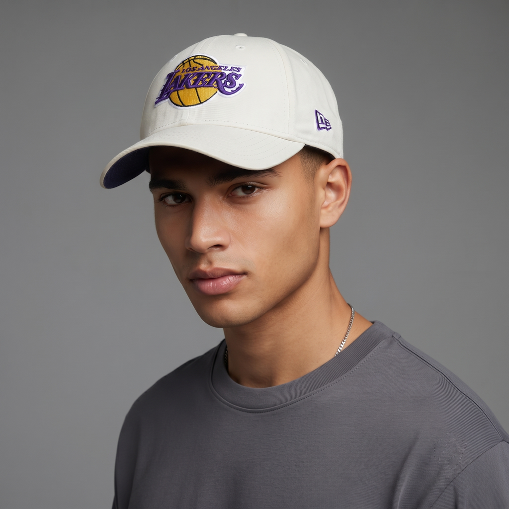 Classic New Era LA Lakers 9FIFTY Cap - Off-White Thrifted Cream & Purple Snapback