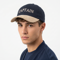 Thrifted Navy Blue Captain Hat with Faux Suede Visor | 56-58cm