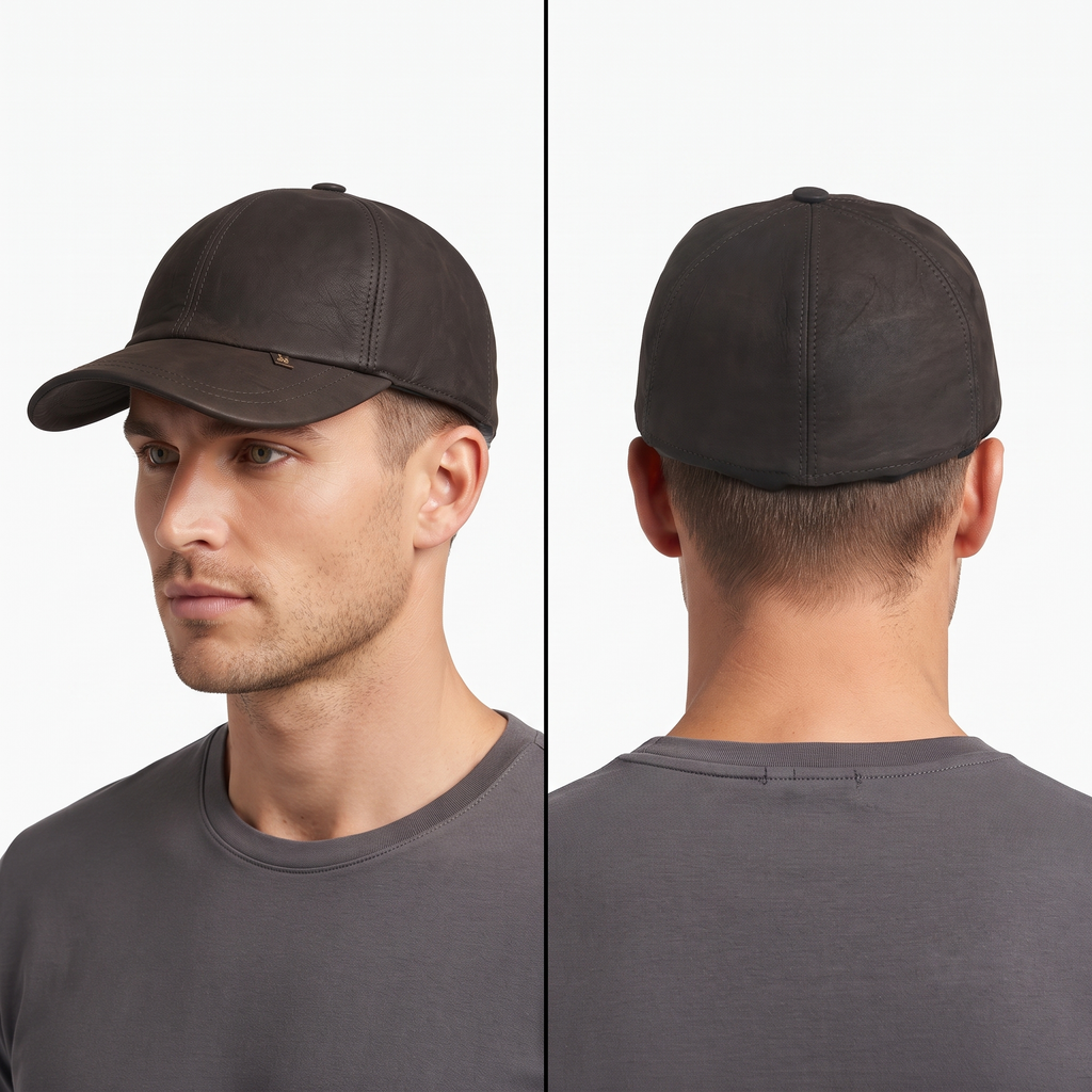 Vintage Dark Brown Suede Leather Baseball Cap (Size 58 cm)