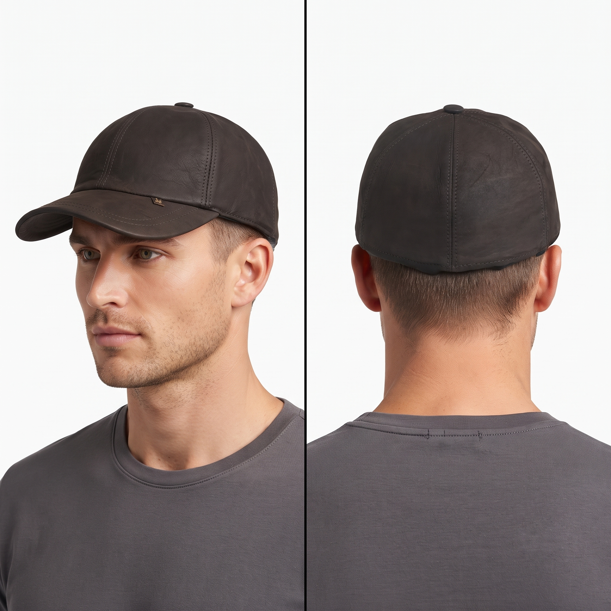 Vintage Dark Brown Suede Leather Baseball Cap (Size 58 cm)