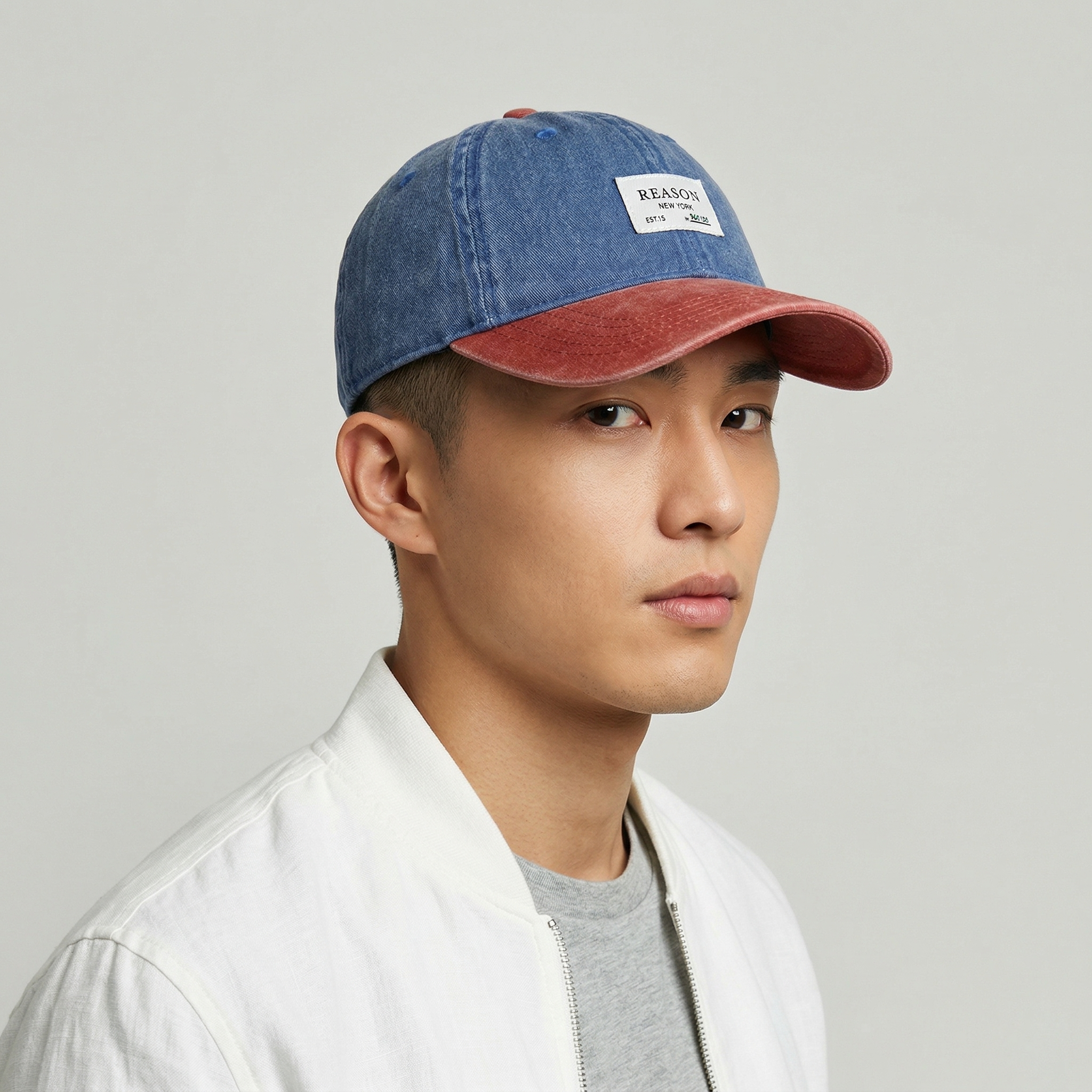 Reason NY "Top Hat Select" Thrifted Snapback Hat | Faded Denim Blue & Red