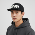 Vintage GET OUT Graphic Thrifted  Snapback - Black Flat Brim Hip-Hop Hat