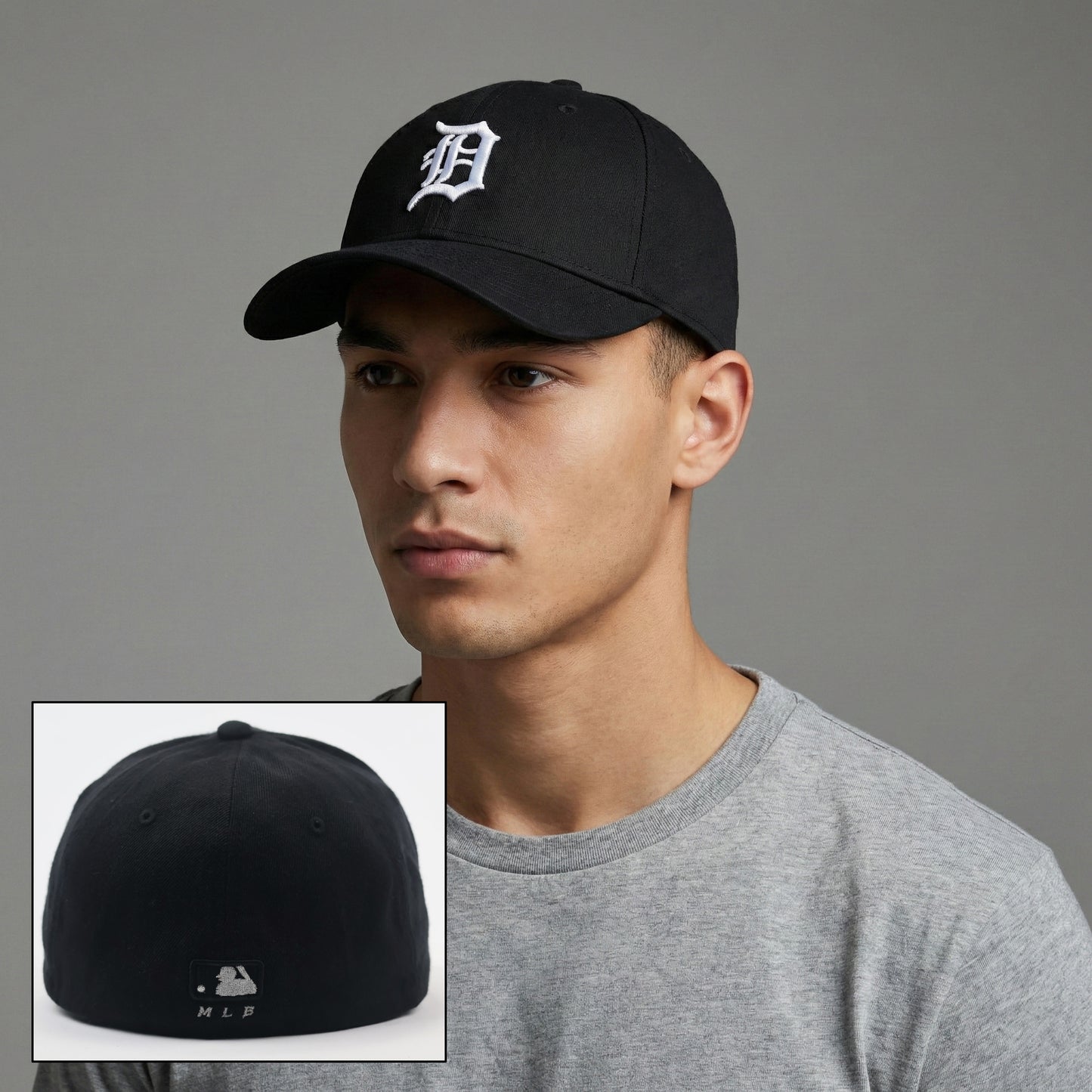 Retro Detroit Tigers "D" Logo MLB Thrifted Hat - Black on Black Structured