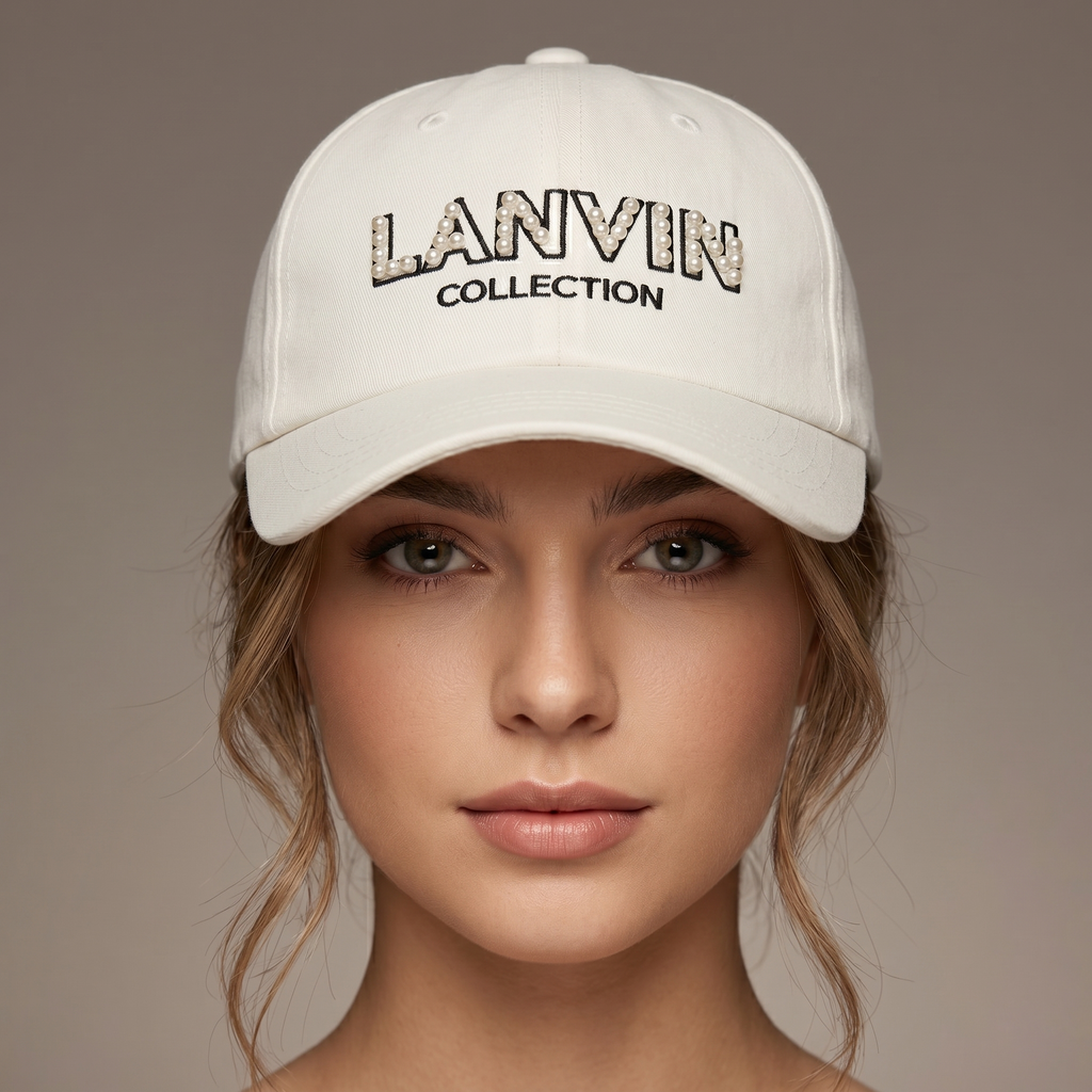 Luxury Lanvin Paris Embroidered Pearl Logo Strapback Thrifted Cap