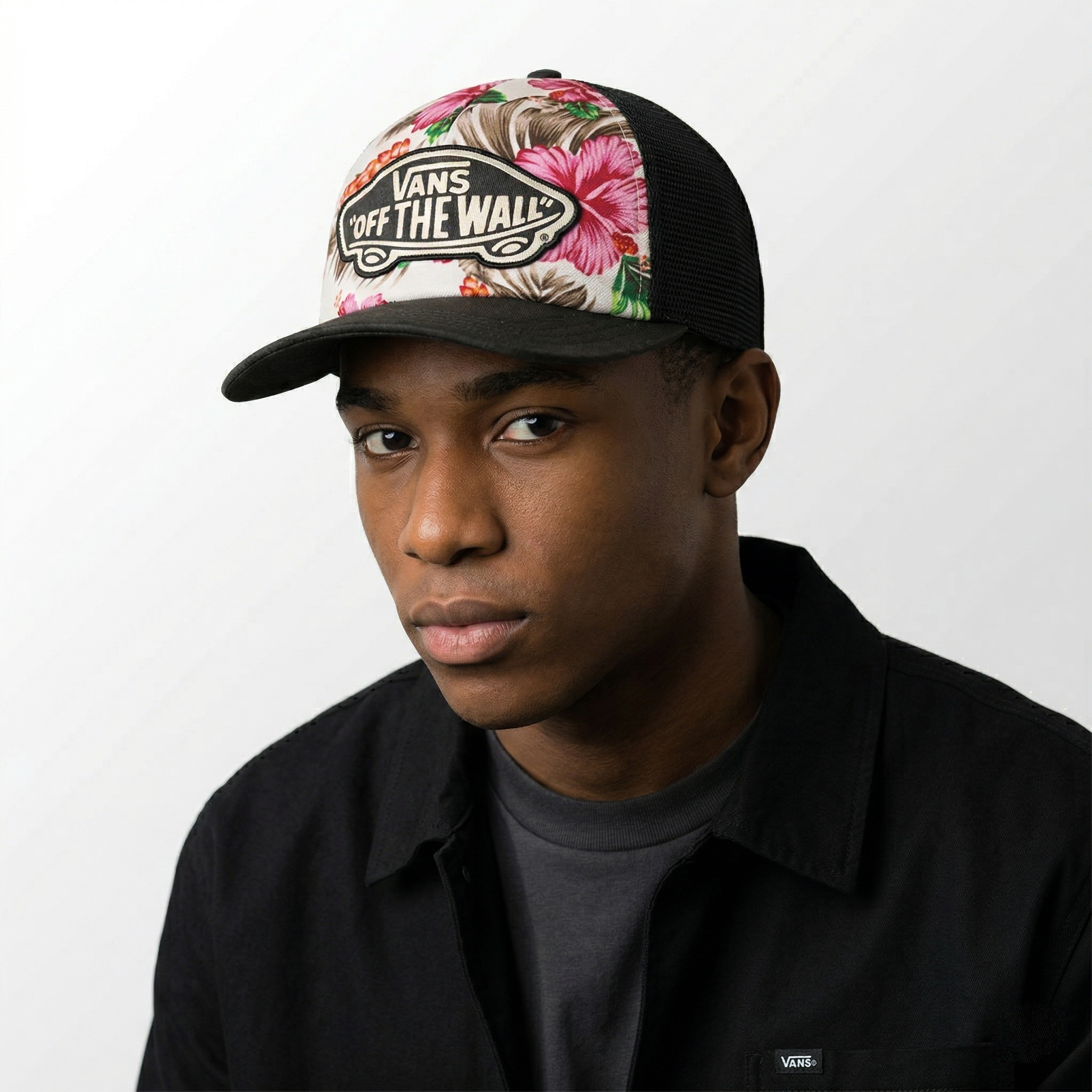 Retro Vans Tropical Hibiscus Print Trucker Cap - Thrifted Summer Snapback