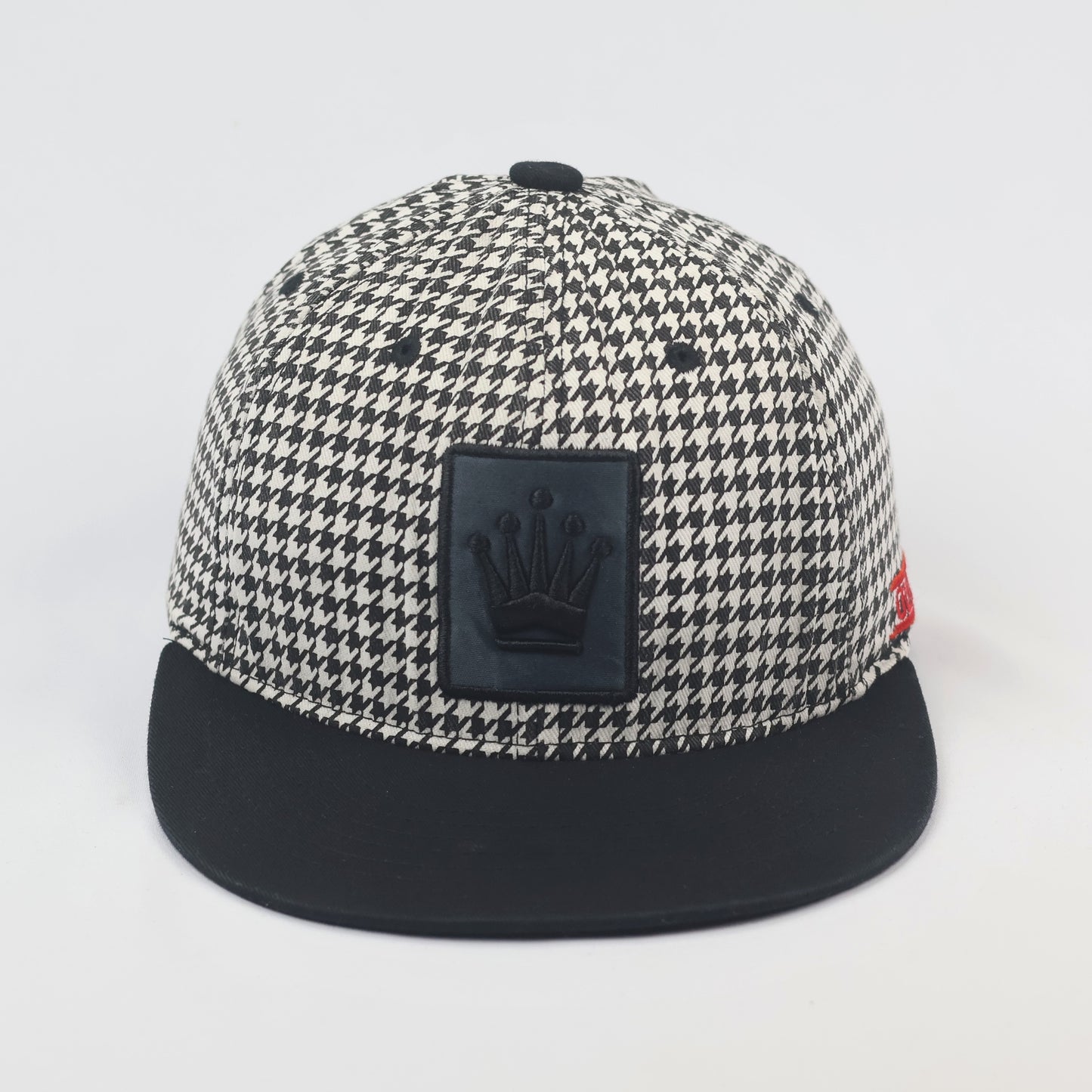 Vintage Olympos Houndstooth Snapback Thrifted Hat - Black & White Crown Cap