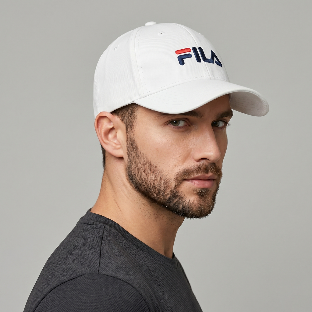 FILA Heritage Baseball Thrifted Cap - Cream White Cotton Hat with Embroidered Logo