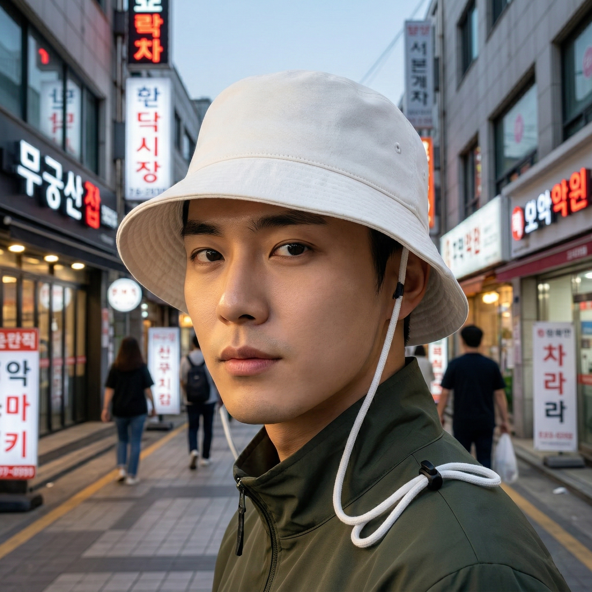 Minimalist Off-White Bucket Hat with Adjustable Chin Strap - Thrifted