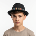Thrifted Black Straw Fedora Hat | Multi-Color Striped Band