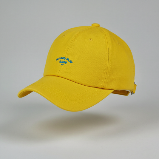 Yellow Cotton Dad Cap "ALL DAY PLAY HARD"
