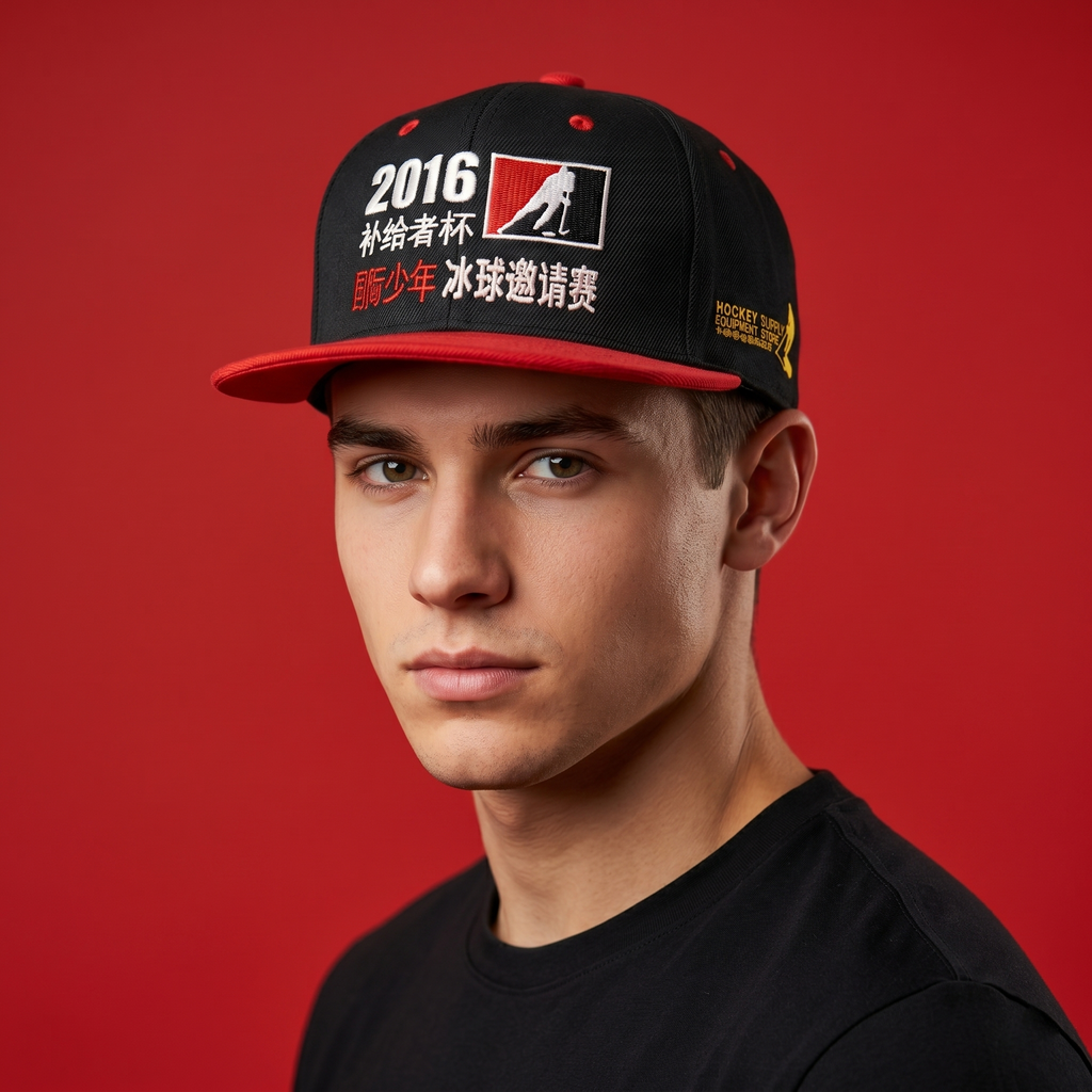Vintage 2016 Ice Hockey Championship Snapback Hat | Black & Red