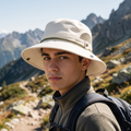 Thrifted Cream Cotton Outdoor Bush Hat with Chin Drawstring