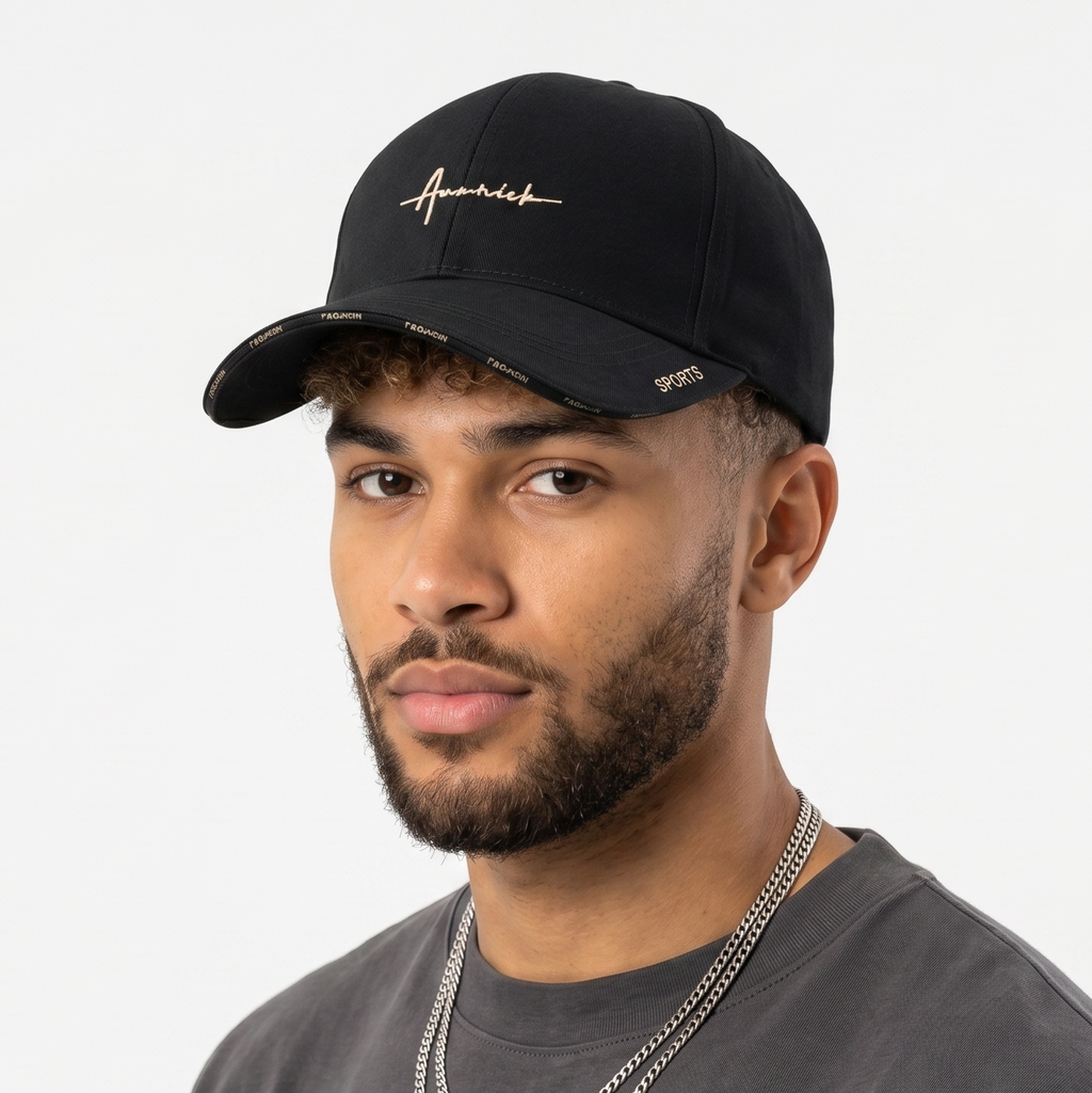Thrifted Annick Minimalist Black & Gold Sports Baseball Cap