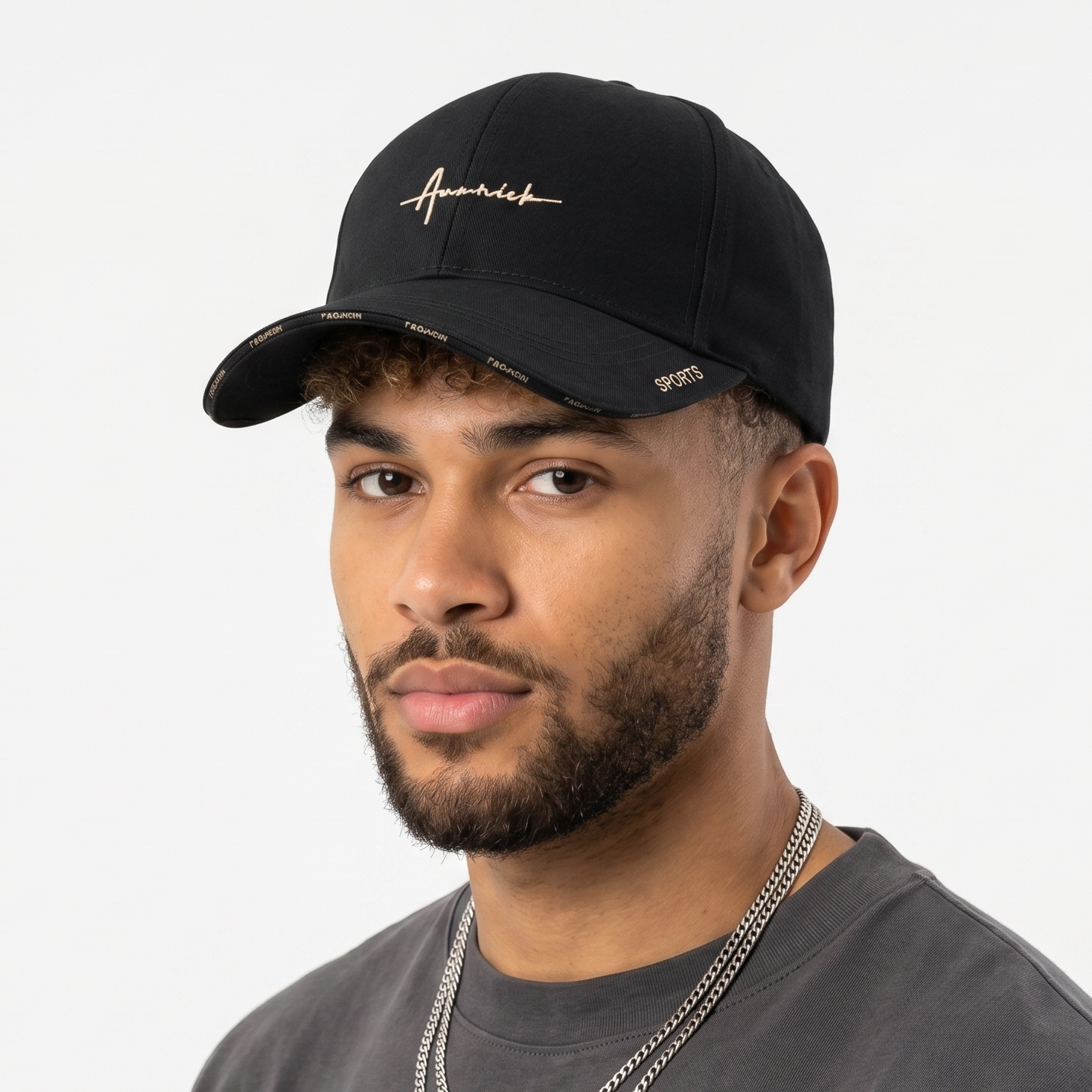 Thrifted Annick Minimalist Black & Gold Sports Baseball Cap