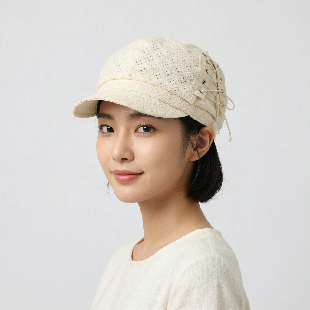 Boho Chic Eyelet Embroidery Thrifted Hat | Cream Floral Lace Cap