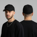 Thrifted Plain Black Flexfit Closed Back Curved Brim Cap| 10826
