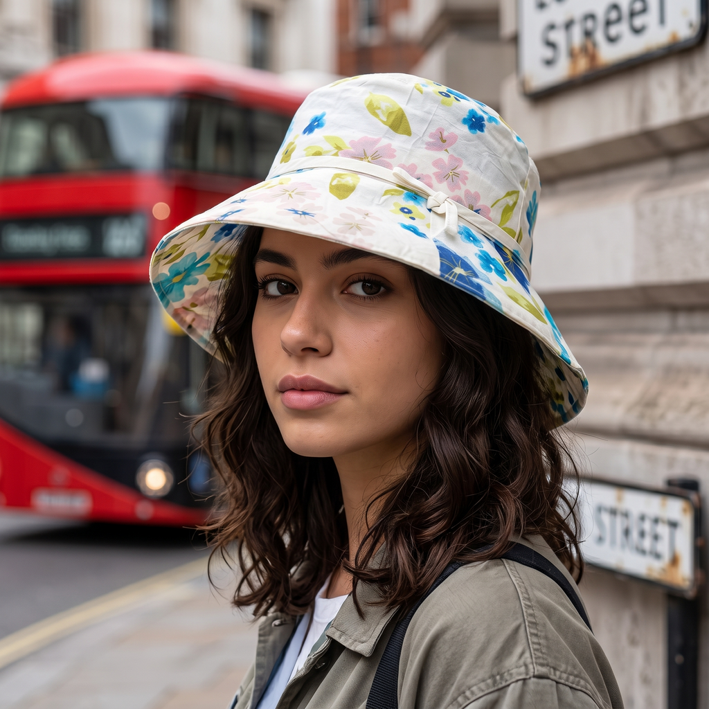 Christian Daniel Floral Print Foldable Bucket Sun Hat with Elastic Strap