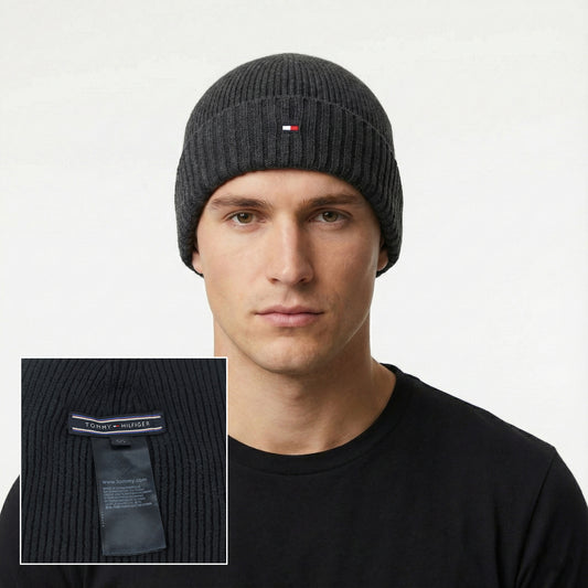 Tommy Hilfiger Essential Ribbed Thrifted Beanie - One Size Adult Warm Cap