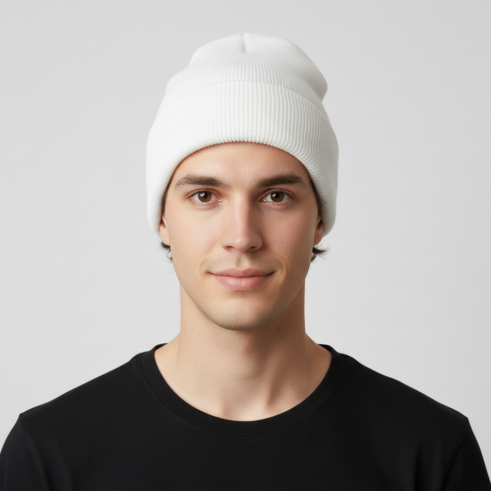 Premium Divided Cream Beanie – Minimalist Unisex Winter Cap