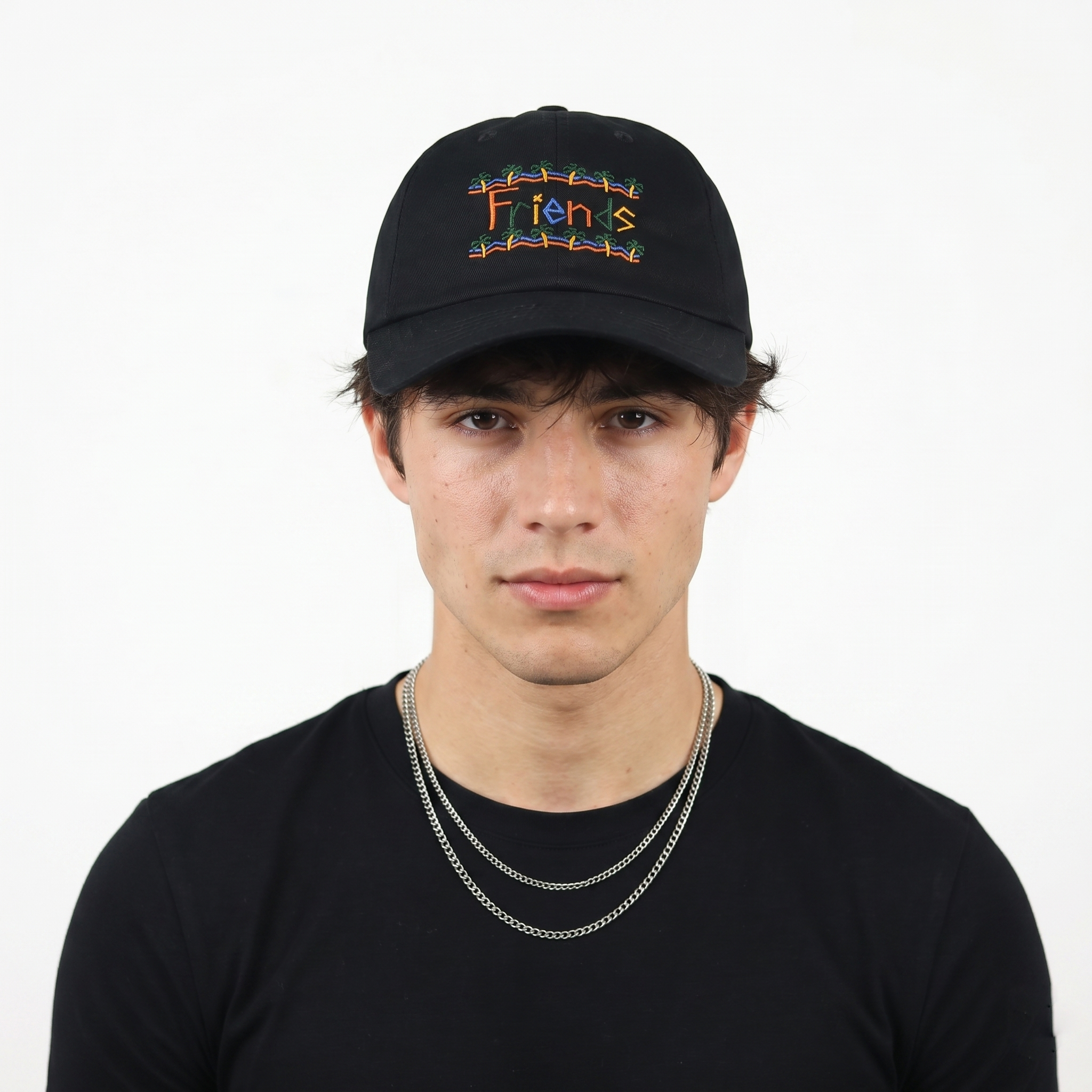 Vintage Dear Friend Multi-Color Embroidered Cap - Black Dad Hat