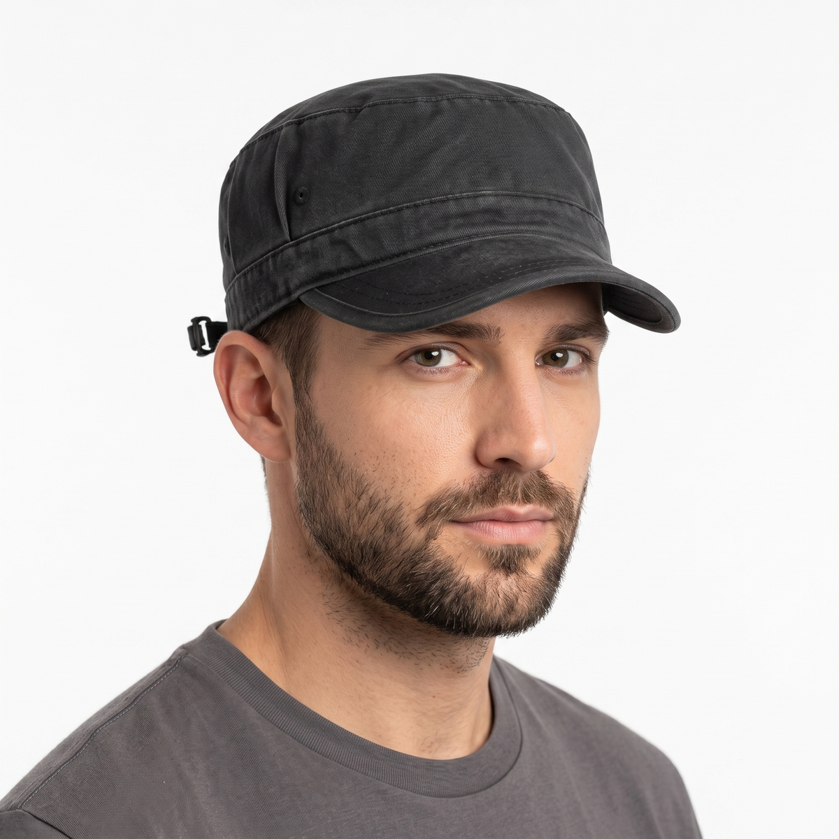 Thrifted Plain Black Flat Top Patrol Cap | 10309
