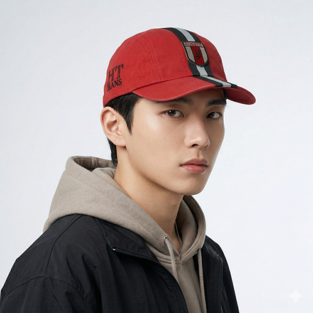 Vintage Hang Ten Red Athletic Thrifted Cap - Racing Stripe Snapback - 59cm