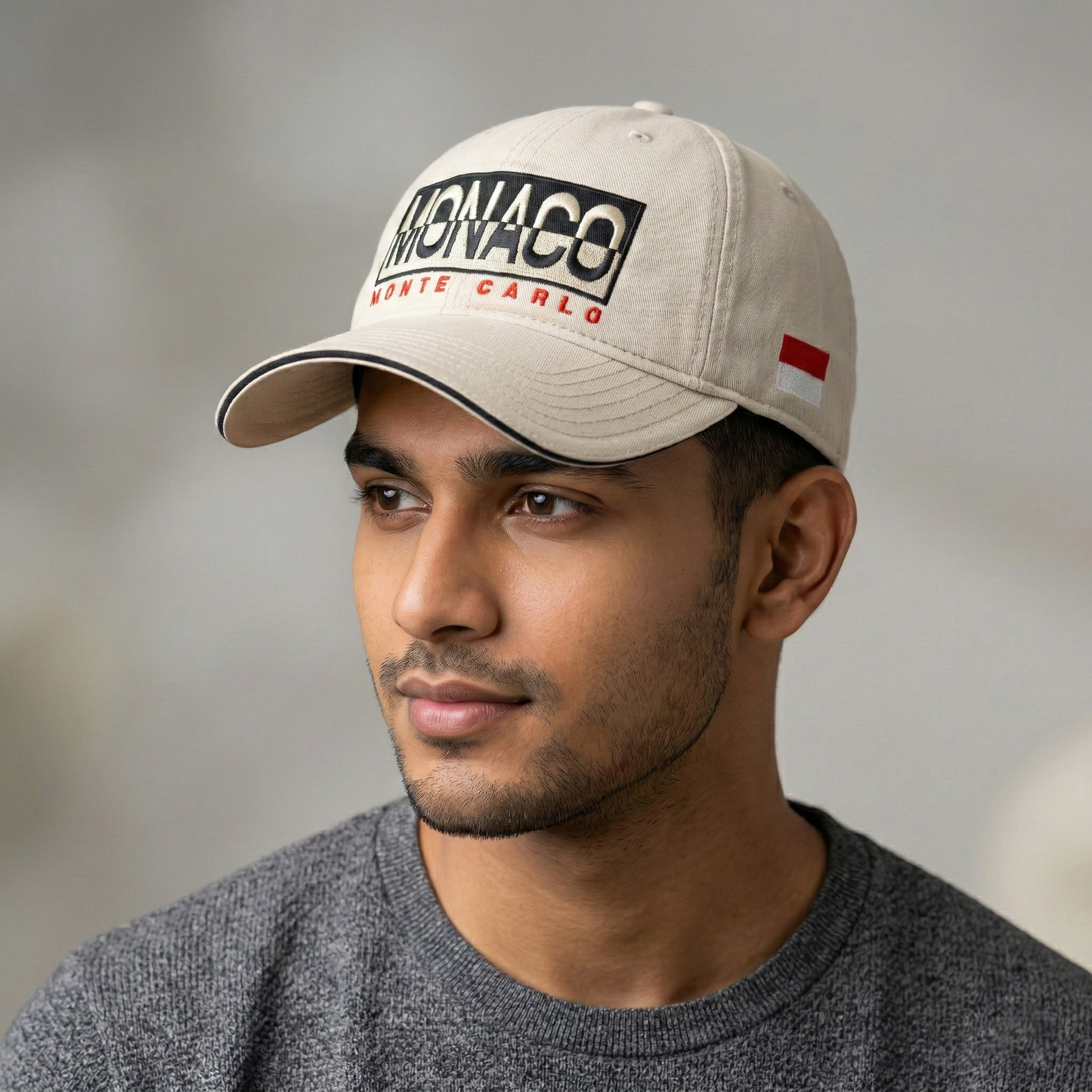 Monte Carlo Monaco Flag Patch Souvenir Thrifted Hat - Cream