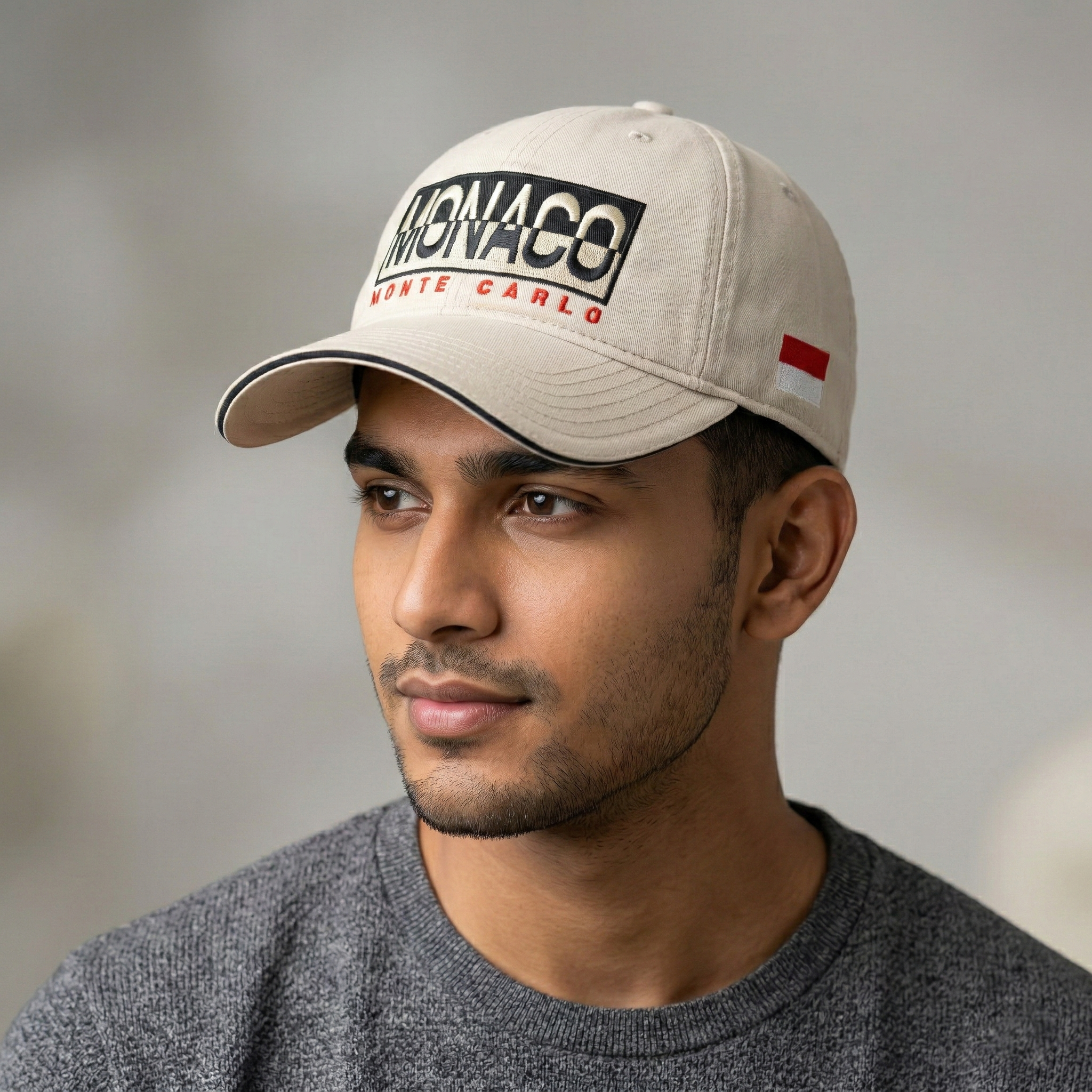 Monte Carlo Monaco Flag Patch Souvenir Thrifted Hat - Cream