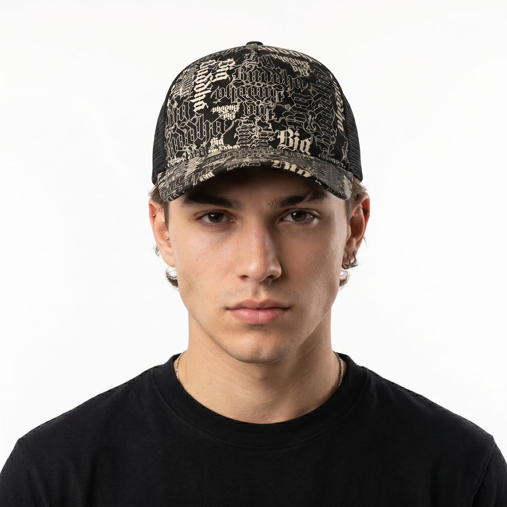 Thrifted Big Buddha Y2K All-Over Print Trucker Cap | Size 56-58 cm