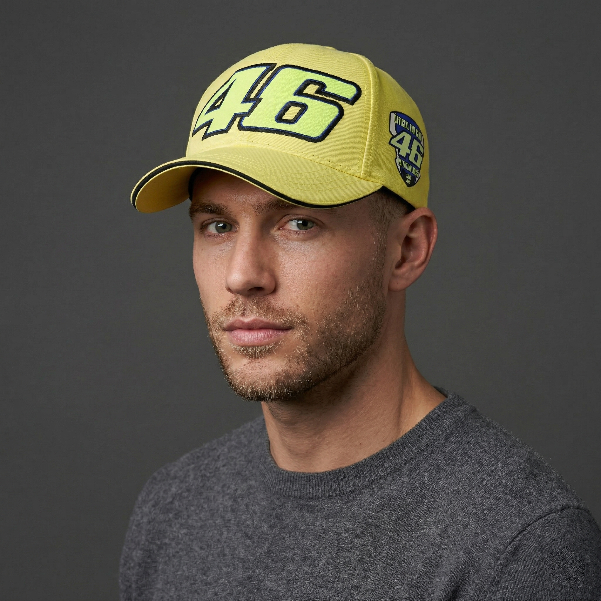 Official Valentino Rossi VR46 Fan Club Thrifted Cap - Neon Yellow Moto GP Hat