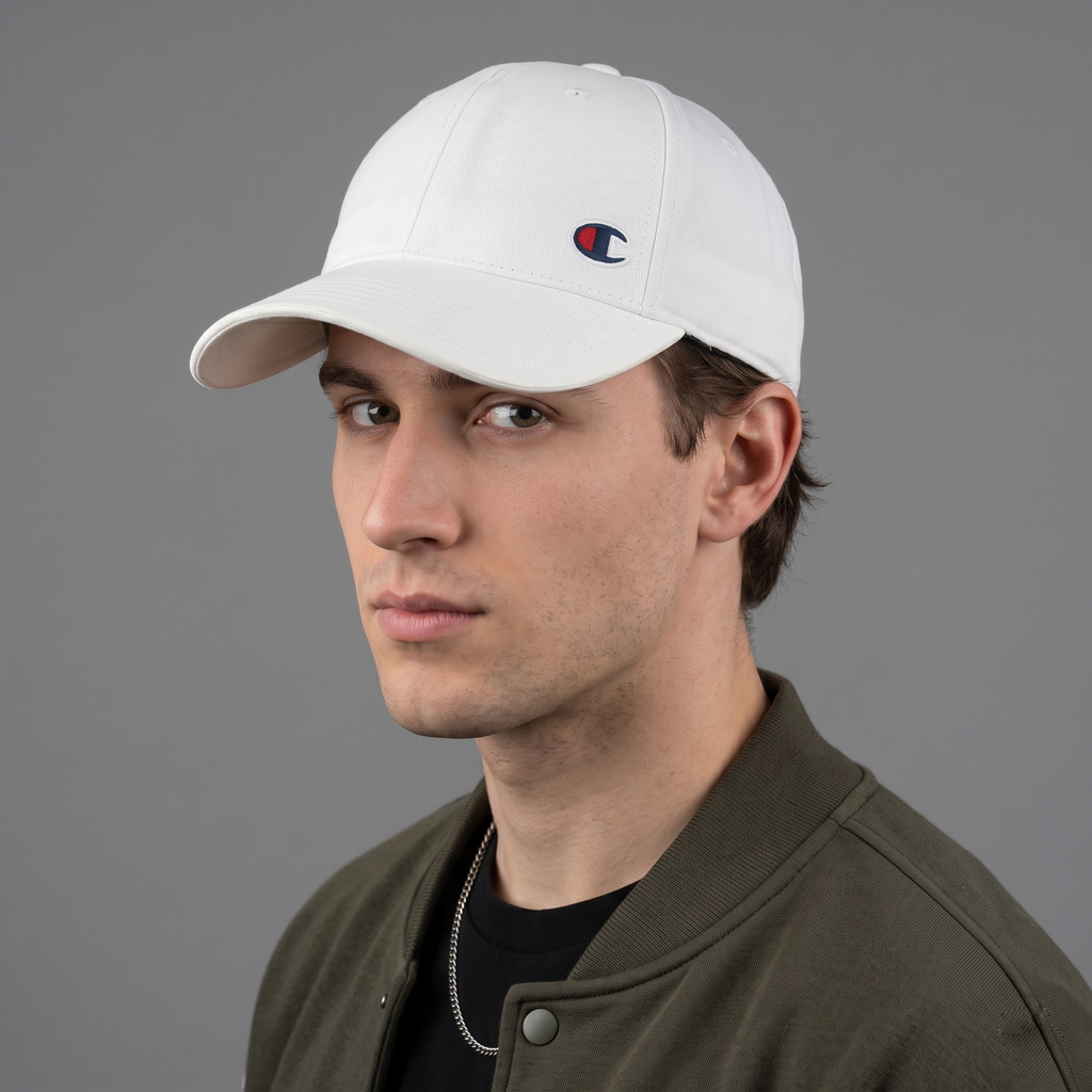 Thrifted Champion Classic Off-White Cotton Snapback Hat | 10821