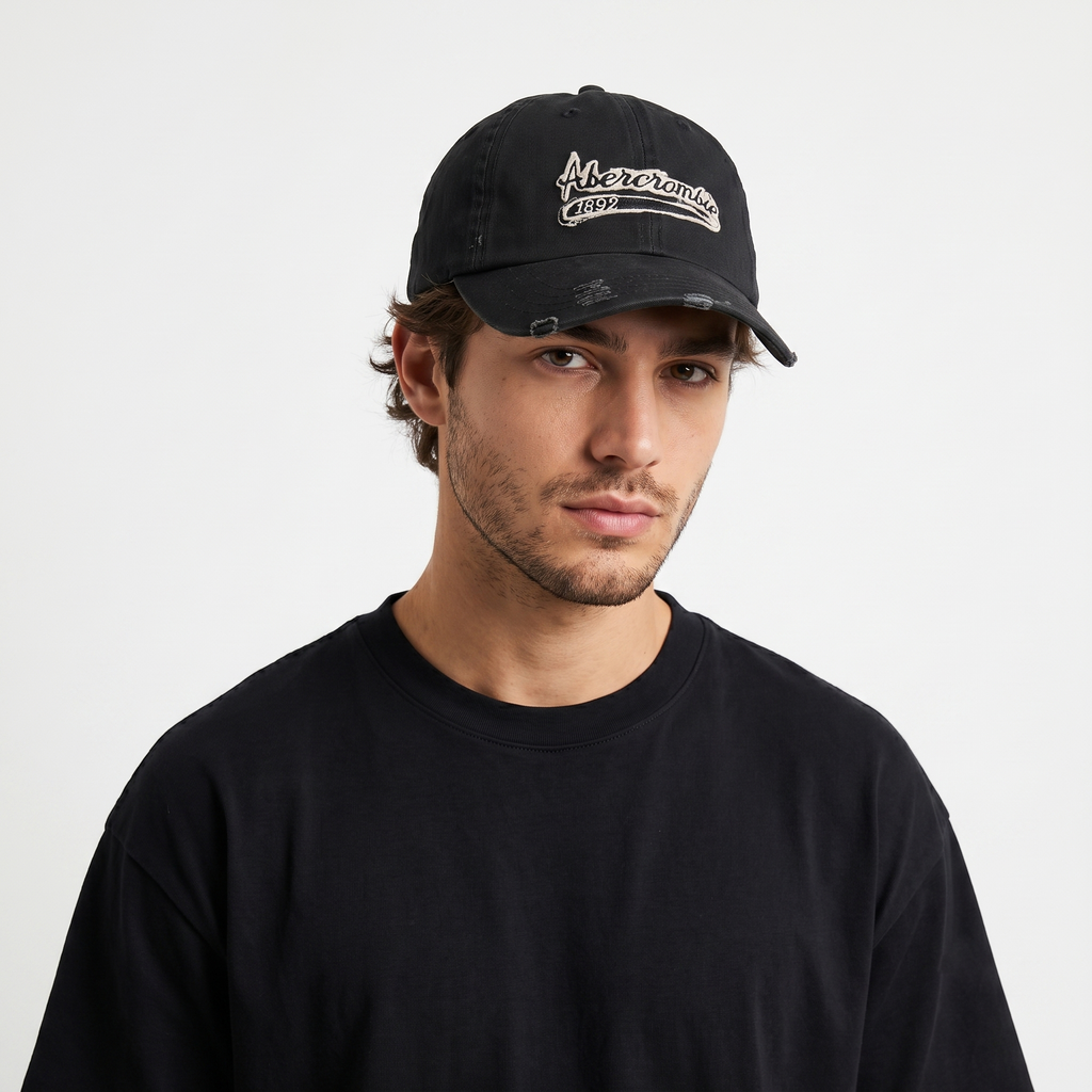 Thrifted Abercrombie Embroidered Black Dad Hat | Distressed Vintage Cap