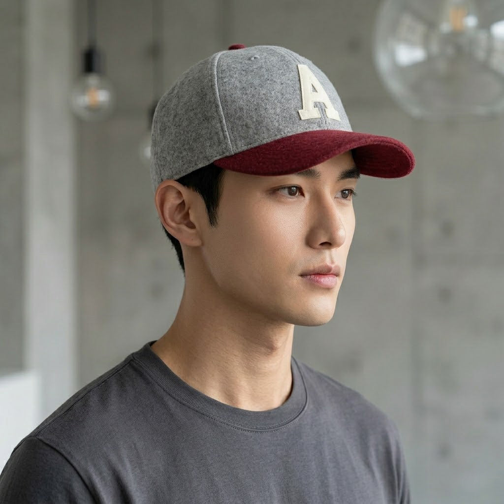 Topman Varsity Letter 'A' Wool Blend Thrifted Snapback Hat - Gray & Maroon