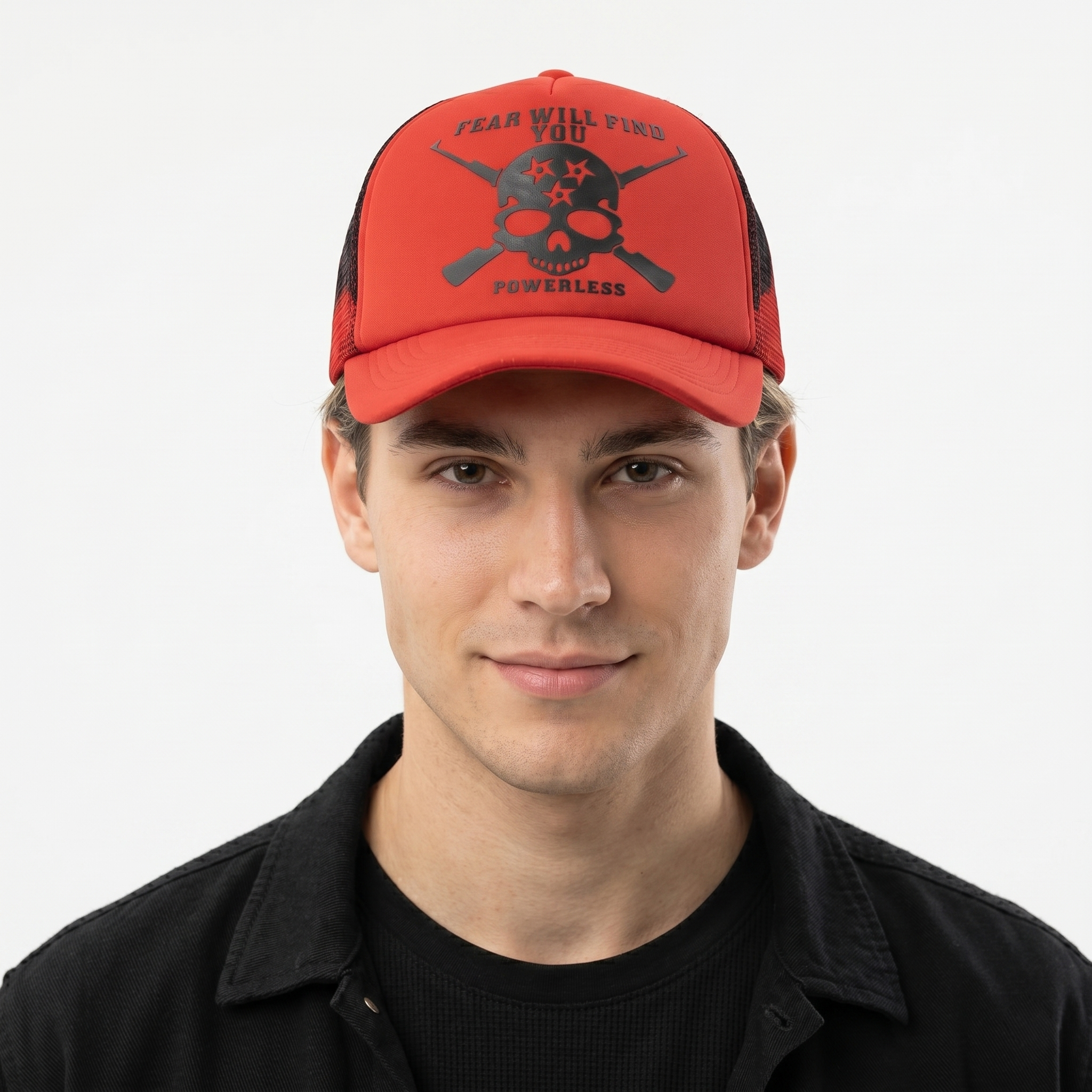 Vintage Phieniac Gothic Skull Graphic Cap - Red Mesh Back Trucker Hat