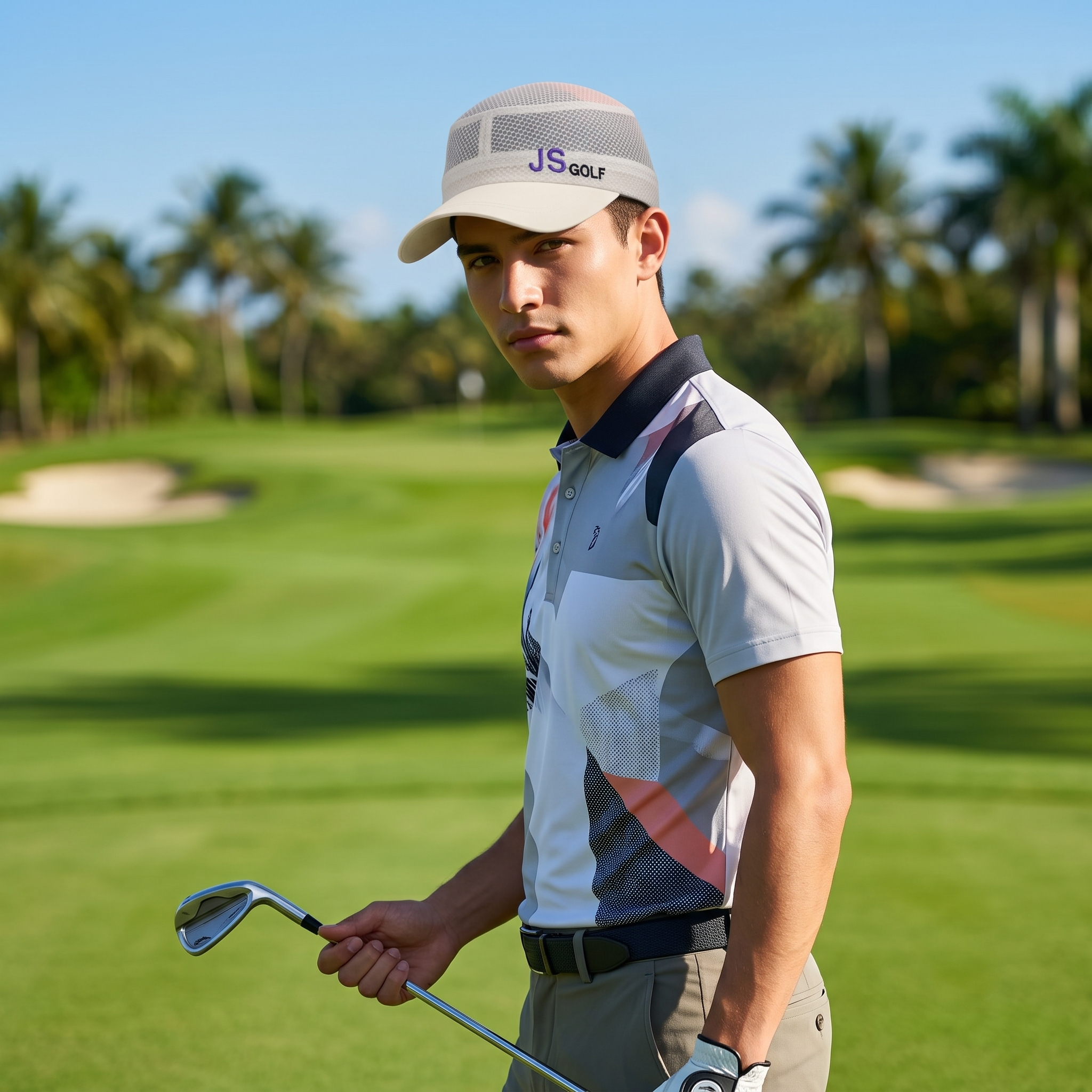 Vintage JS Golf Cream Breathable Mesh Military Cap | Outdoor Sports Sun Hat