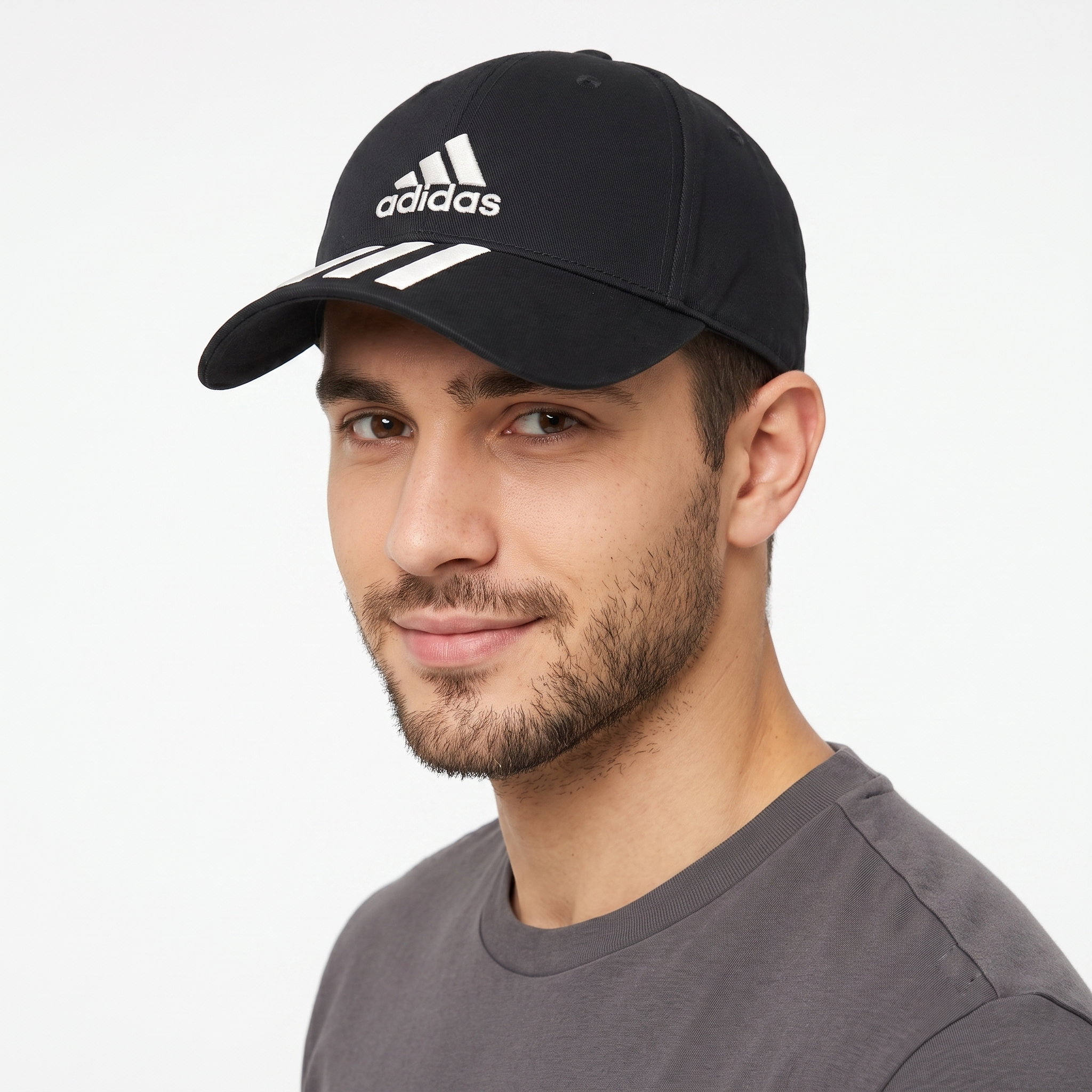 Thrifted Adidas Performance Curved Brim Cap - Faded Black Cotton Strapback Hat
