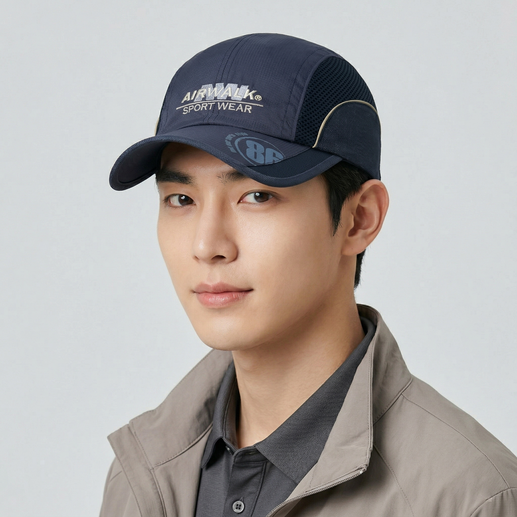 Retro Airwalk Sport Tech 5-Panel Style Mesh Hat – Navy Blue