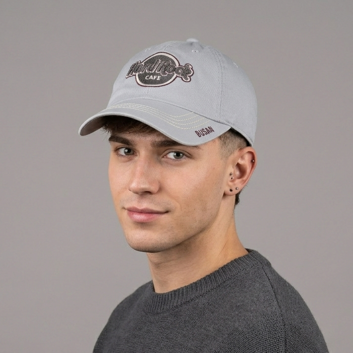 Thrifted Hard Rock Cafe Busan Light Grey Baseball Cap | 10789