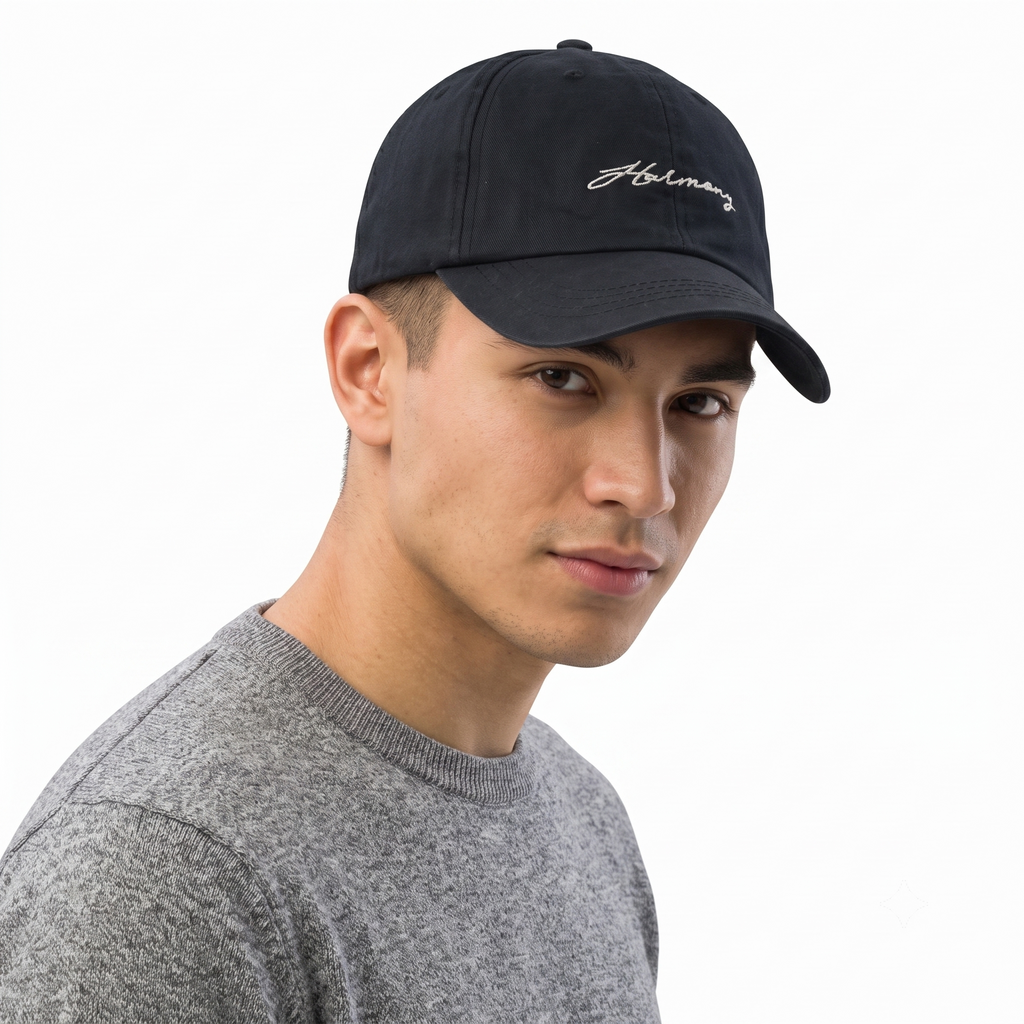 Thrifted Bross Cap & Tomato Black Minimalist Harmony Script Cap