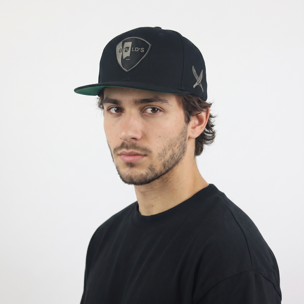 Gold's Shield Embroidered Black Snapback Hat | Thrifted Streetwear Cap