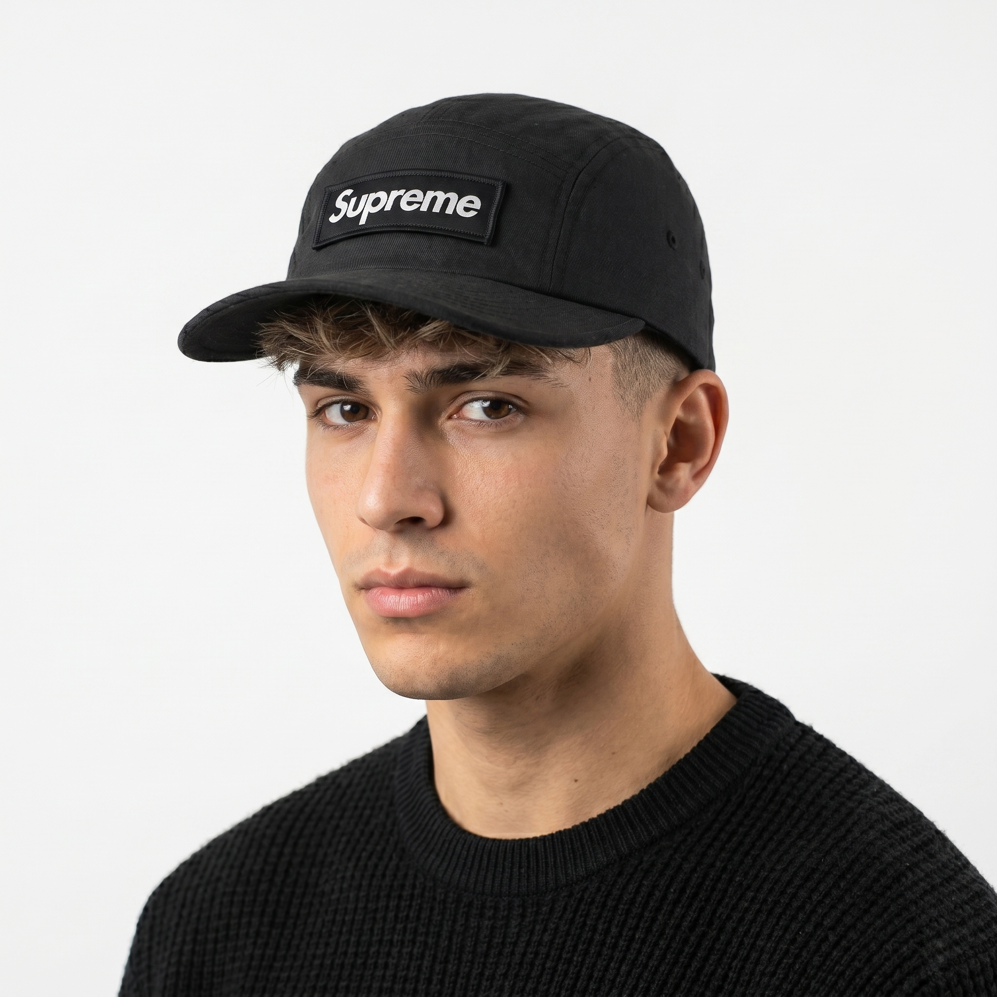 Vintage Supreme Black Camp Cap | Thrifted Adjustable Strapback Hat 56-58cm