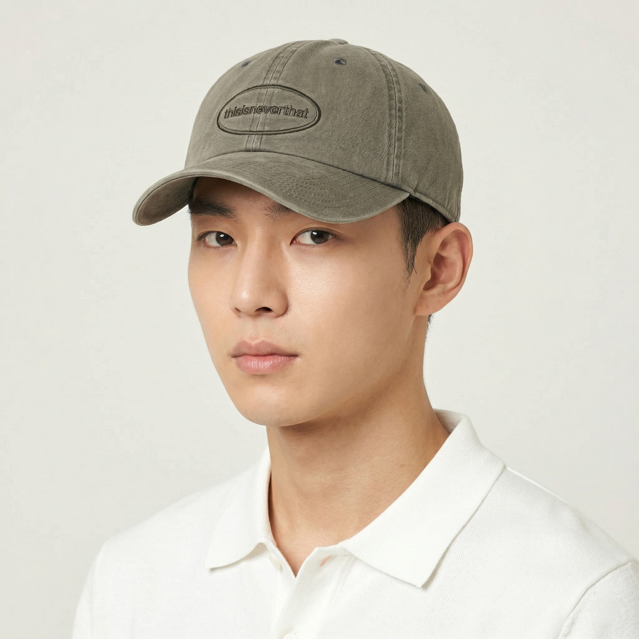 thisisneverthat® Oval Logo Washed Cotton Thrifted Cap - Olive Grey