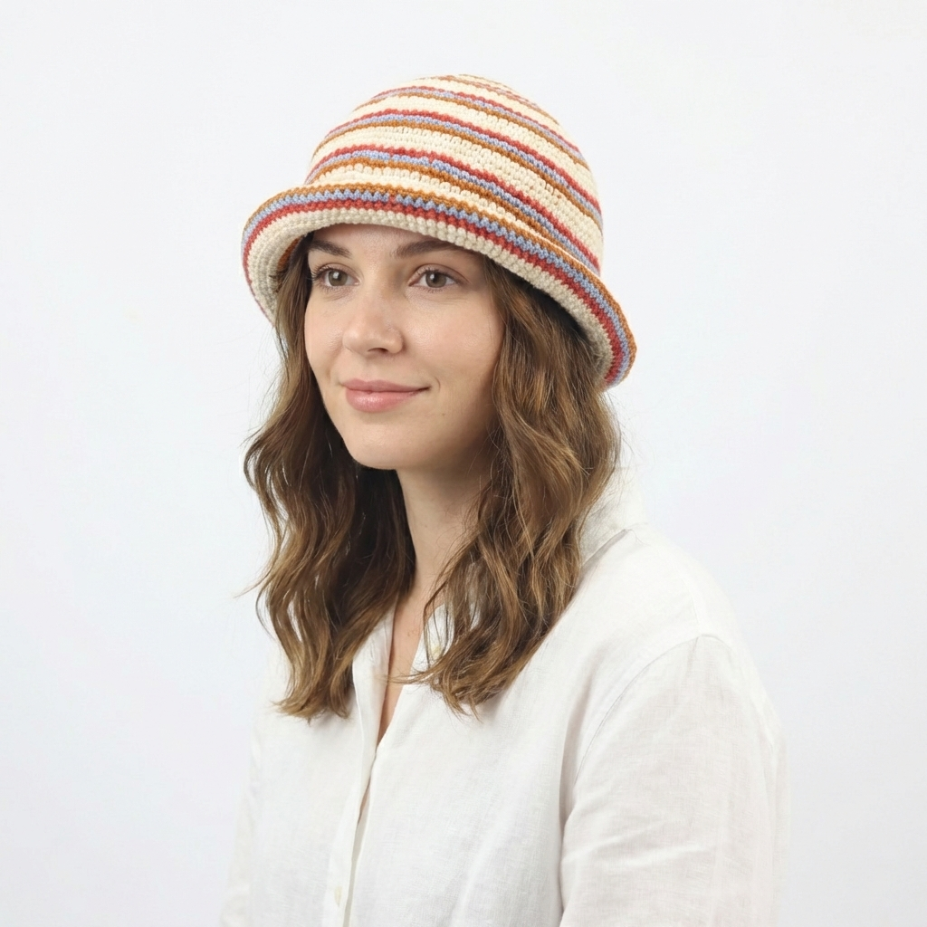 ZARA Striped Crochet Cloche Thrifted Hat – Boho Chic Winter Knitwear