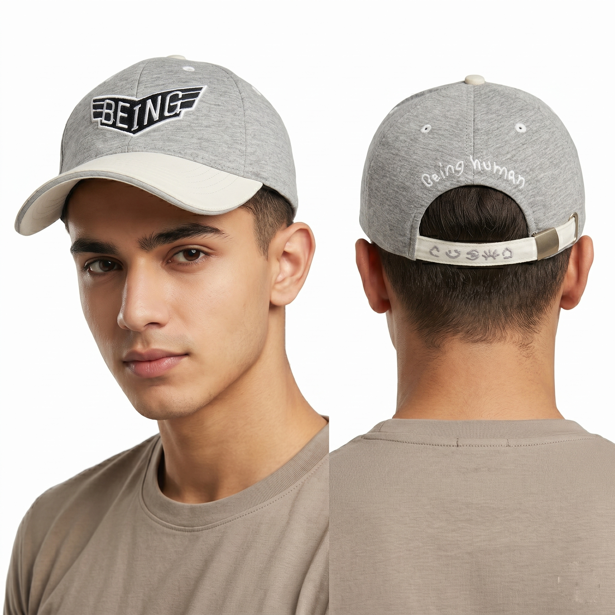 Being Human Grey Marl & White Two-Tone Strapback Thrifted Hat
