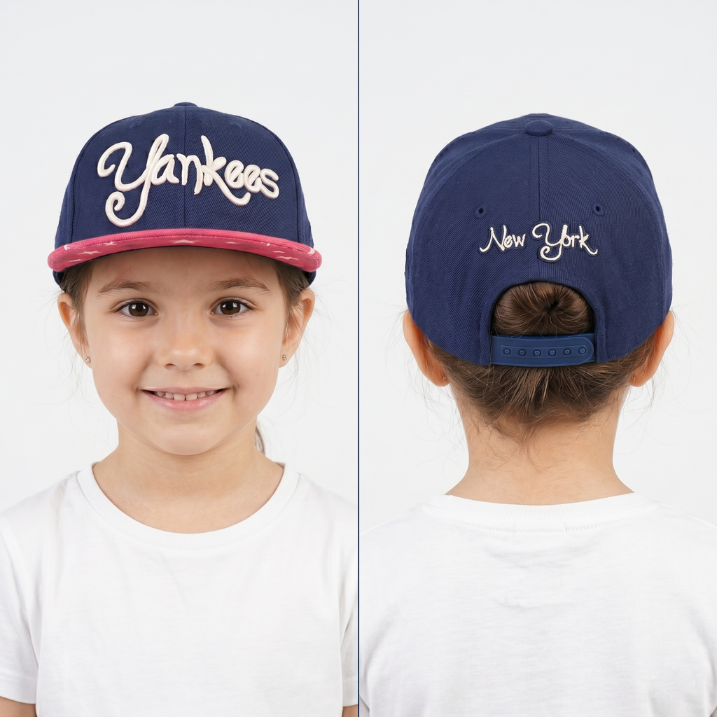 New York Yankees Embroidered Star Brim Cap - Navy Blue/Pink Snapback
