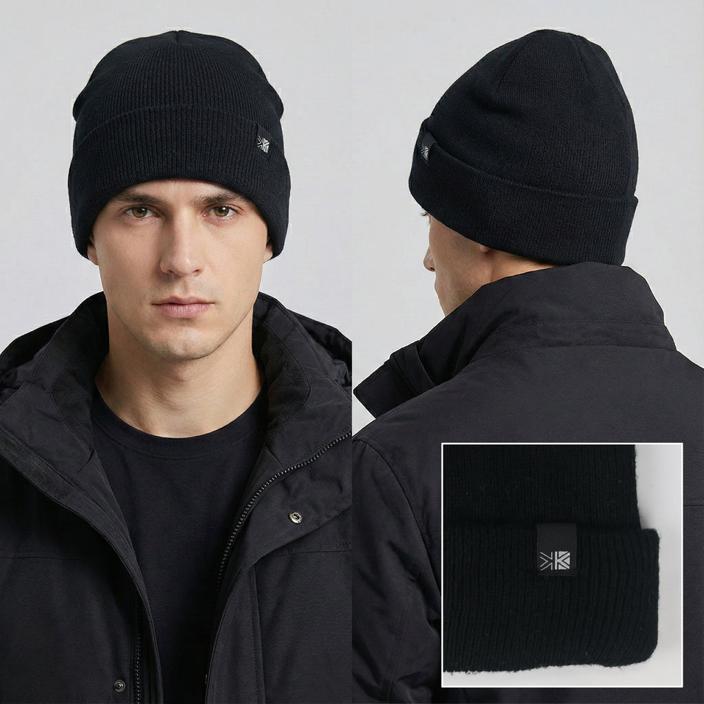 Karrimor Adult Unisex Black Ribbed Winter Thrifted Beanie - Classic Knit Cap